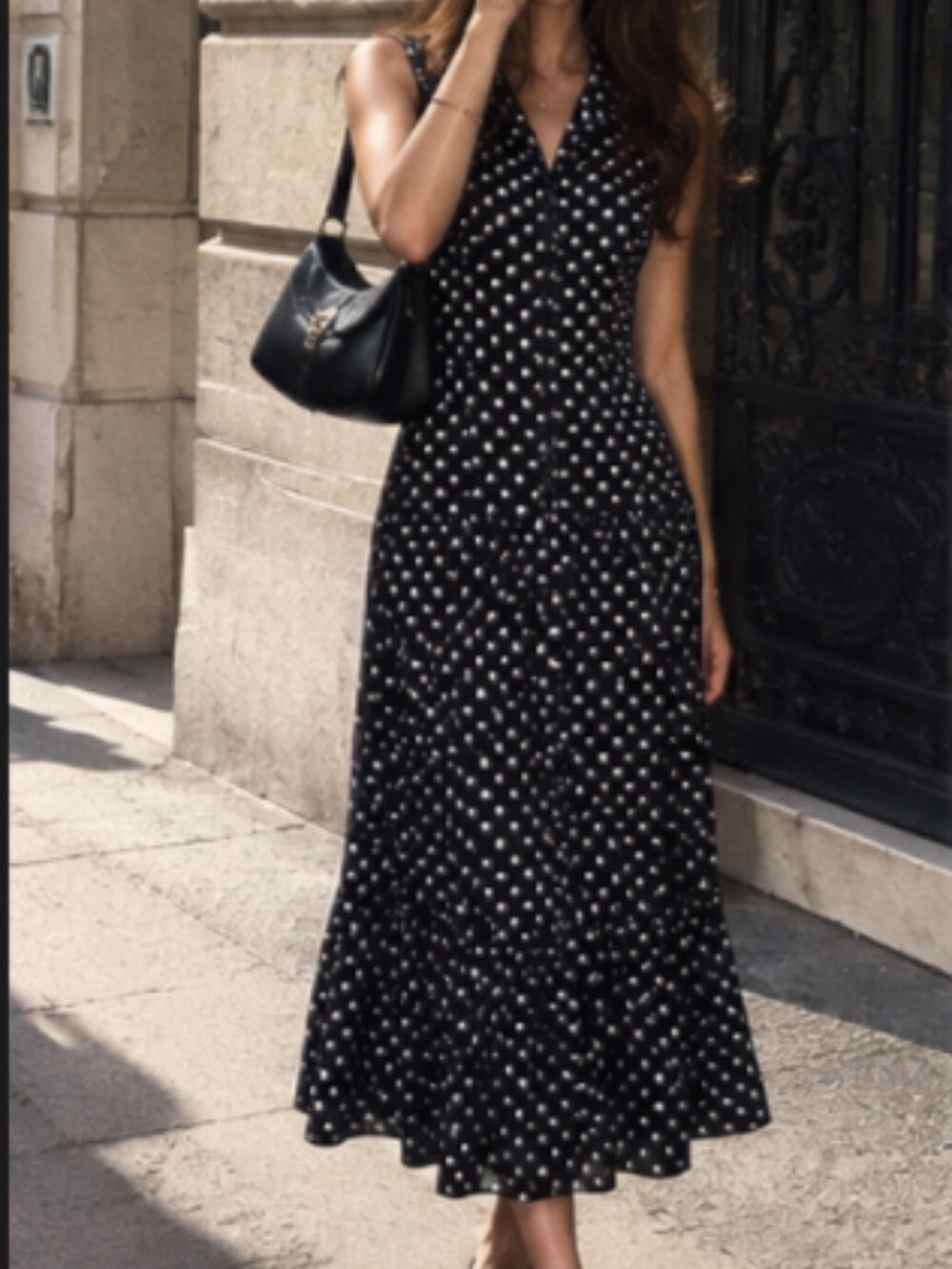 s black & white midi polka dot dress